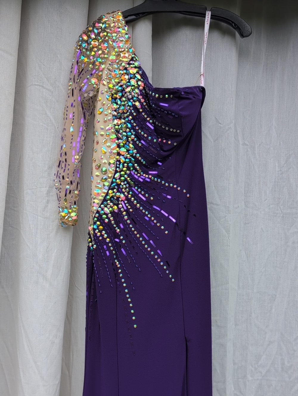 Purple One-Shoulder Evening Dress with Crystal Embellishment